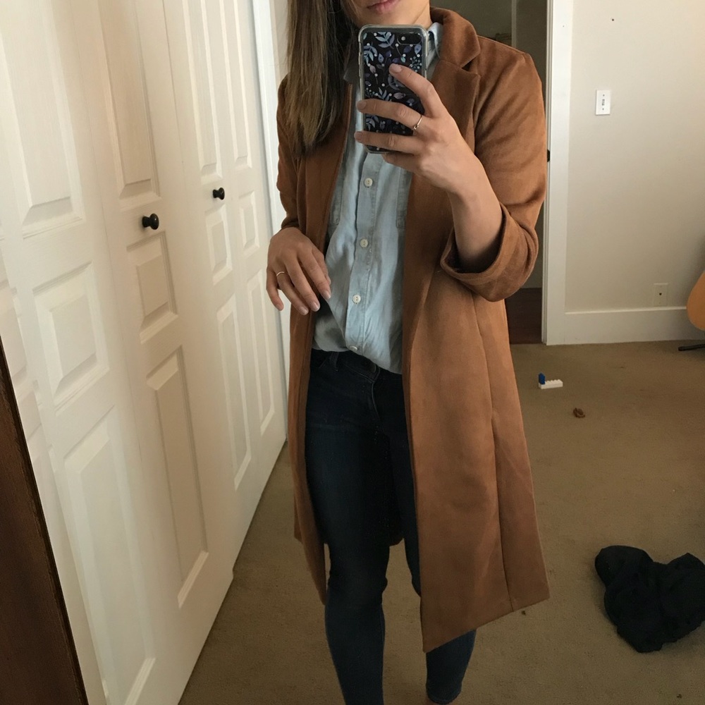 NWT bohme brown faux suede midi coat
